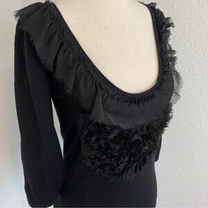 Mosca Silk Blend 3D Flower Detail 3/4 Sleeve Black Sweater Sexy Dressy Size M